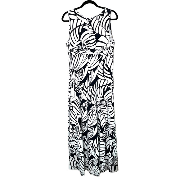 TALBOTS Graphic Botanical Maxi Jersey Knit Dress Back Zipper Black / White Sz M - Picture 4 of 10